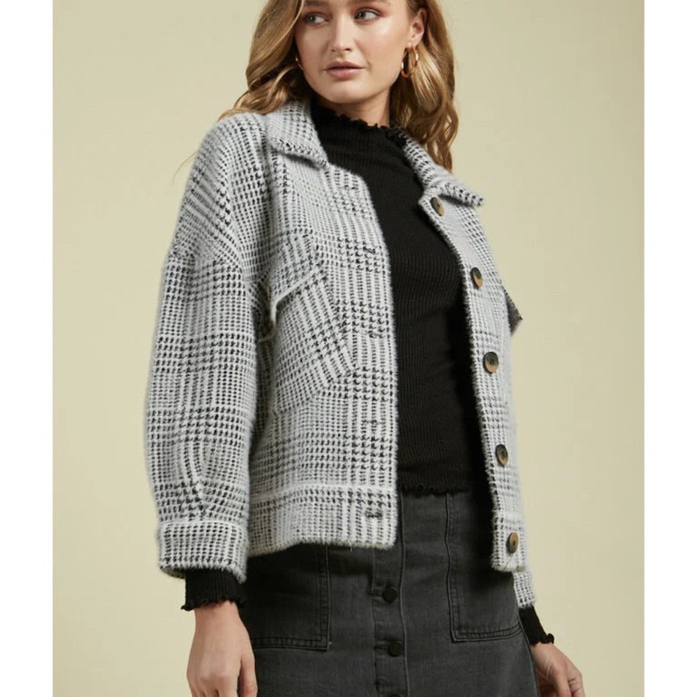 LOLA PLAID SWEATER JACKET CREAM/BLACK